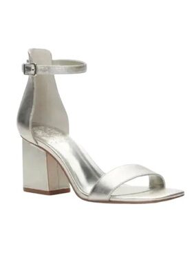 Vince Camuto Margry Ankle Strap Block Heel Sandal Silver Size 9
